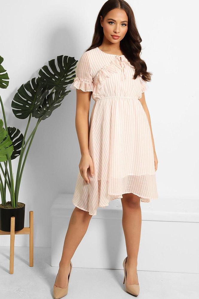 Pink Stripe White Chiffon Dress-SinglePrice