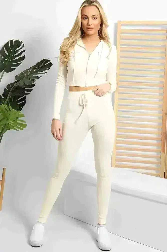 Zipped Cropped Hoodie Top And Leggings Set-SinglePrice