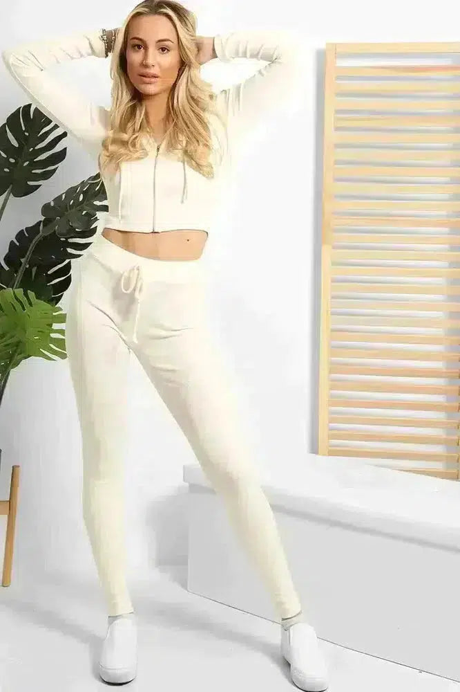Zipped Cropped Hoodie Top And Leggings Set-SinglePrice
