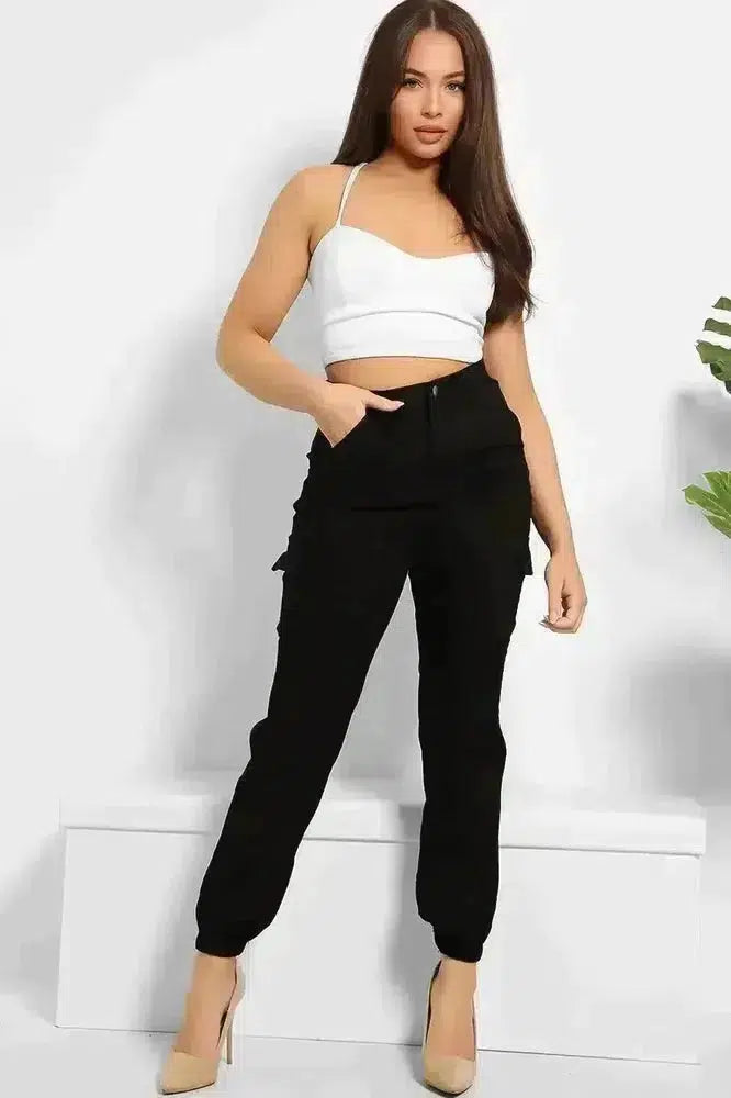 Elastic Hem Side Utility Pockets Cargo Trousers-SinglePrice