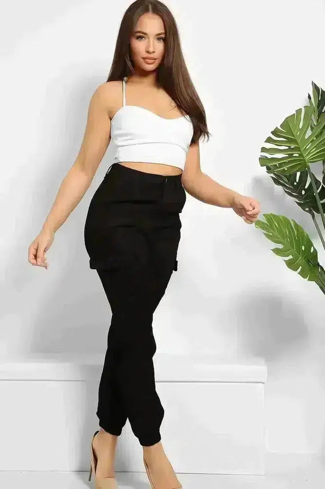 Elastic Hem Side Utility Pockets Cargo Trousers-SinglePrice