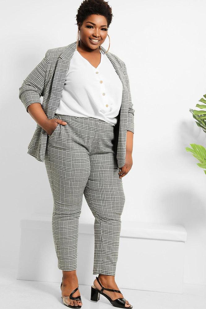 Ruched 3/4 Sleeves Open Blazer And Peg Leg Trousers Set-SinglePrice
