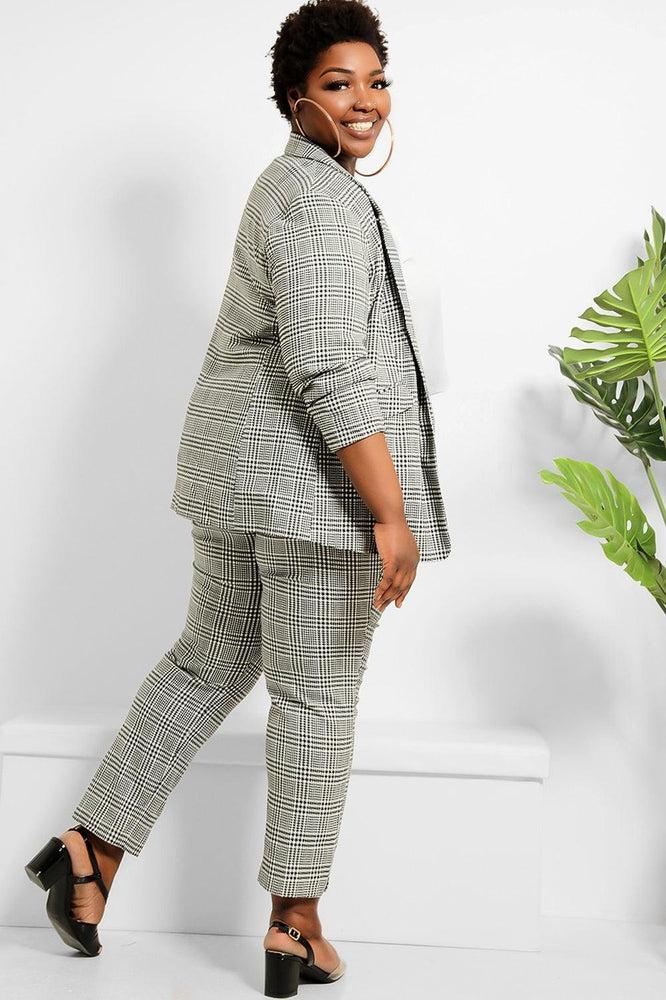 Ruched 3/4 Sleeves Open Blazer And Peg Leg Trousers Set-SinglePrice