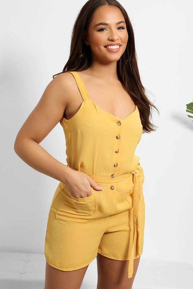 Yellow Button Down Front Playsuit-SinglePrice