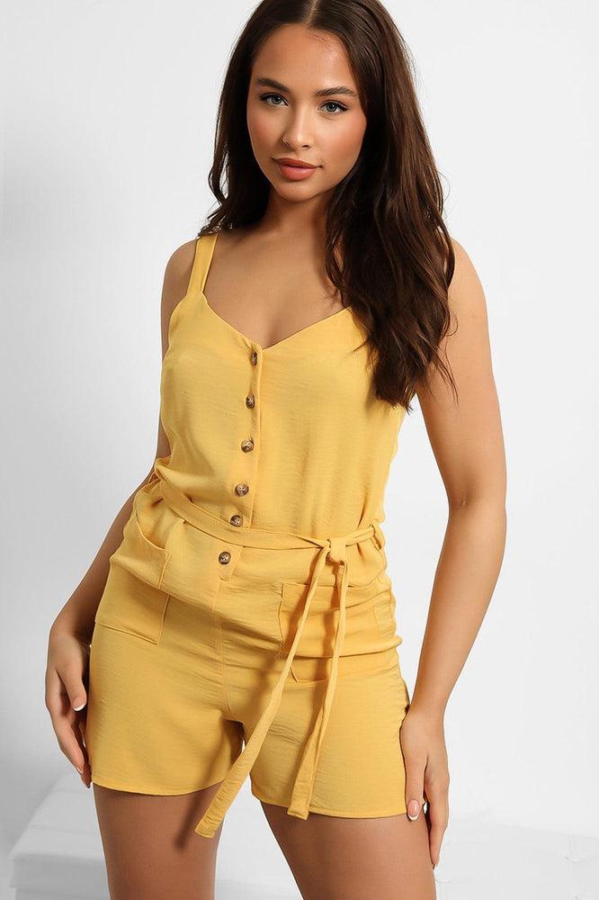 Yellow Button Down Front Playsuit-SinglePrice