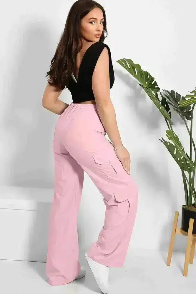 Skinny Fit Wide Leg Cargo Trousers-SinglePrice