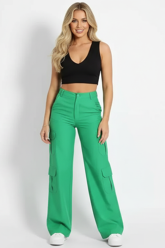 Wholesale Women's Skinny Fit Wide Leg Cargo Trousers (BOX OF 21)