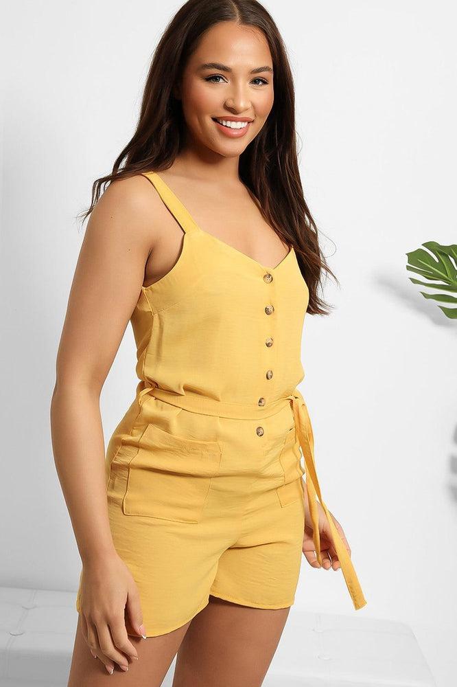 Yellow Button Down Front Playsuit-SinglePrice