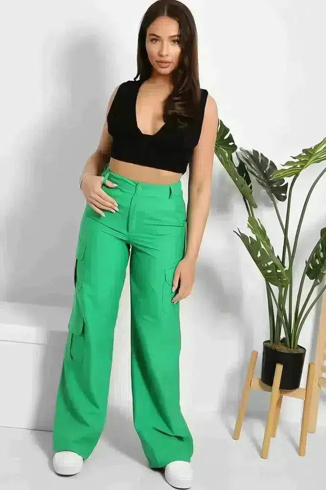 Skinny Fit Wide Leg Cargo Trousers-SinglePrice