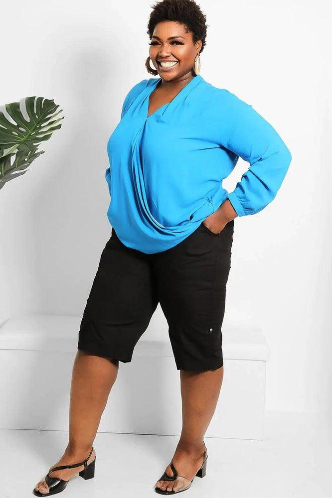 Blue Faux Wrap Blouse-SinglePrice