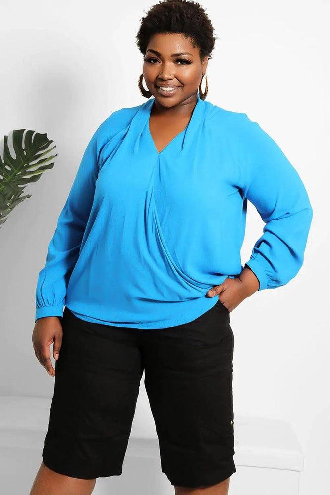 Blue Faux Wrap Blouse-SinglePrice