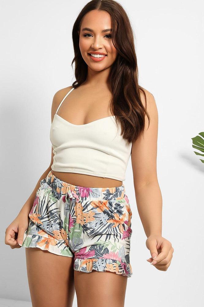 Frill Hem Colourful Print Cotton Shorts-SinglePrice