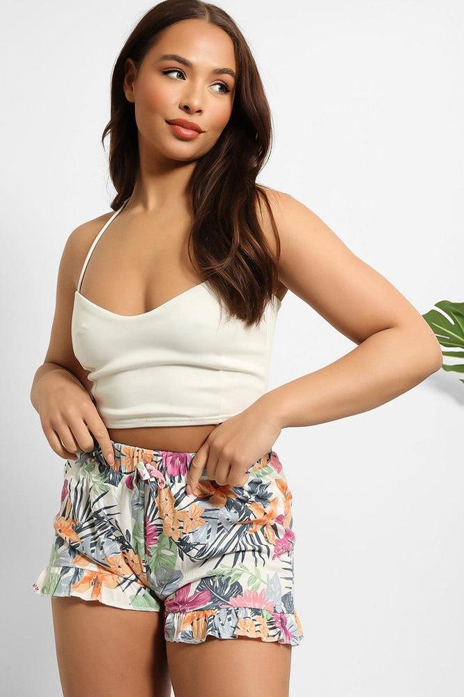 Frill Hem Colourful Print Cotton Shorts-SinglePrice