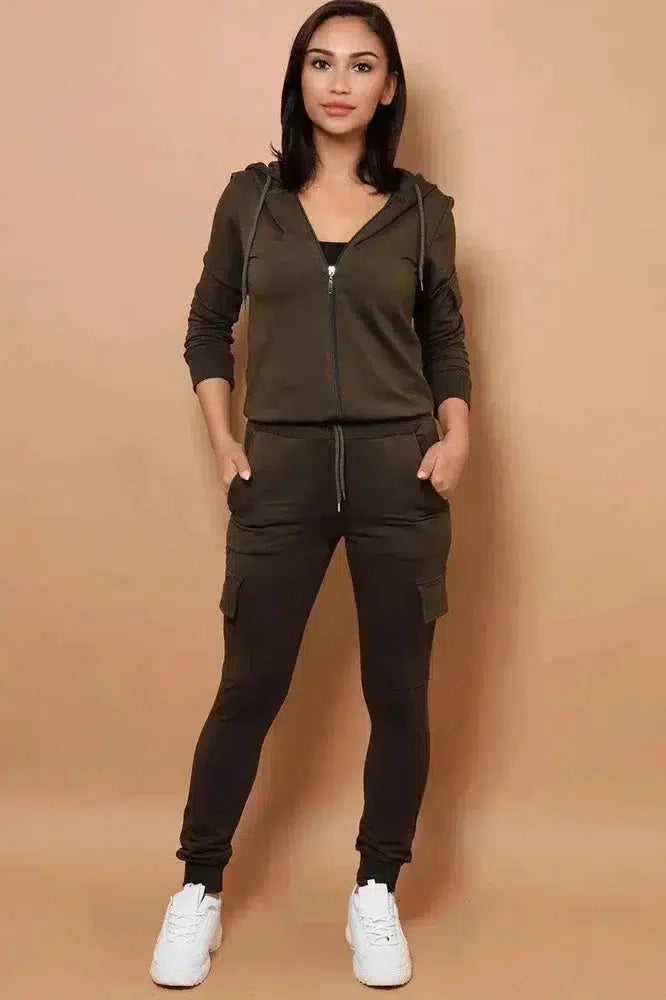 Khaki Green 2 Piece Cargo Tracksuit-SinglePrice