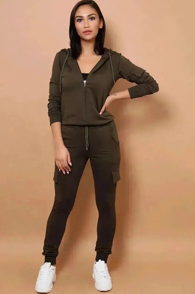 Khaki Green 2 Piece Cargo Tracksuit-SinglePrice