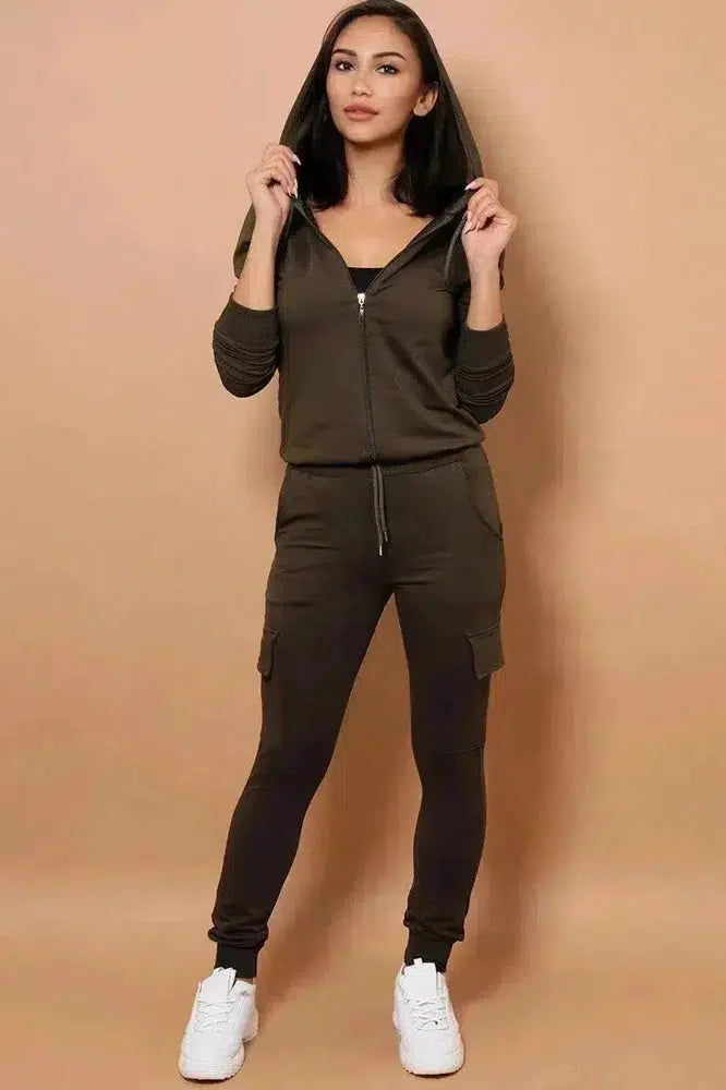 Khaki Green 2 Piece Cargo Tracksuit-SinglePrice