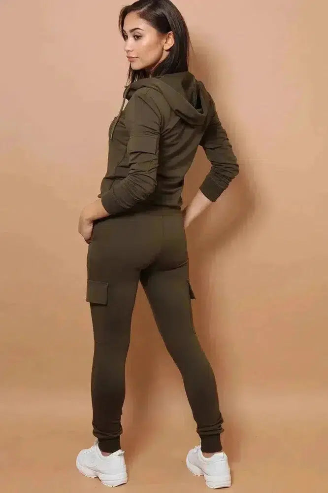 Khaki Green 2 Piece Cargo Tracksuit-SinglePrice