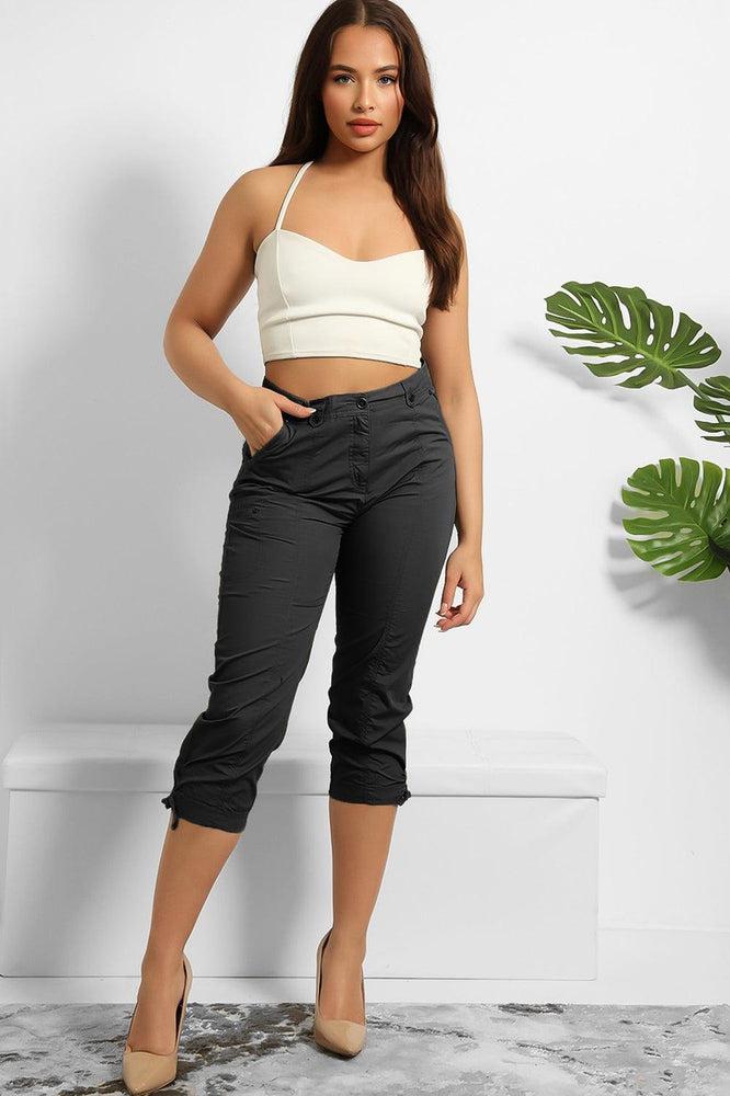 Drawstring Hem Capri Cargo Trousers-SinglePrice
