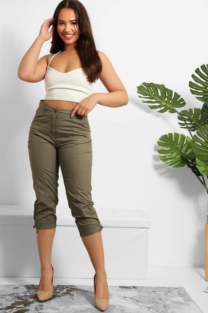 Drawstring Hem Capri Cargo Trousers-SinglePrice