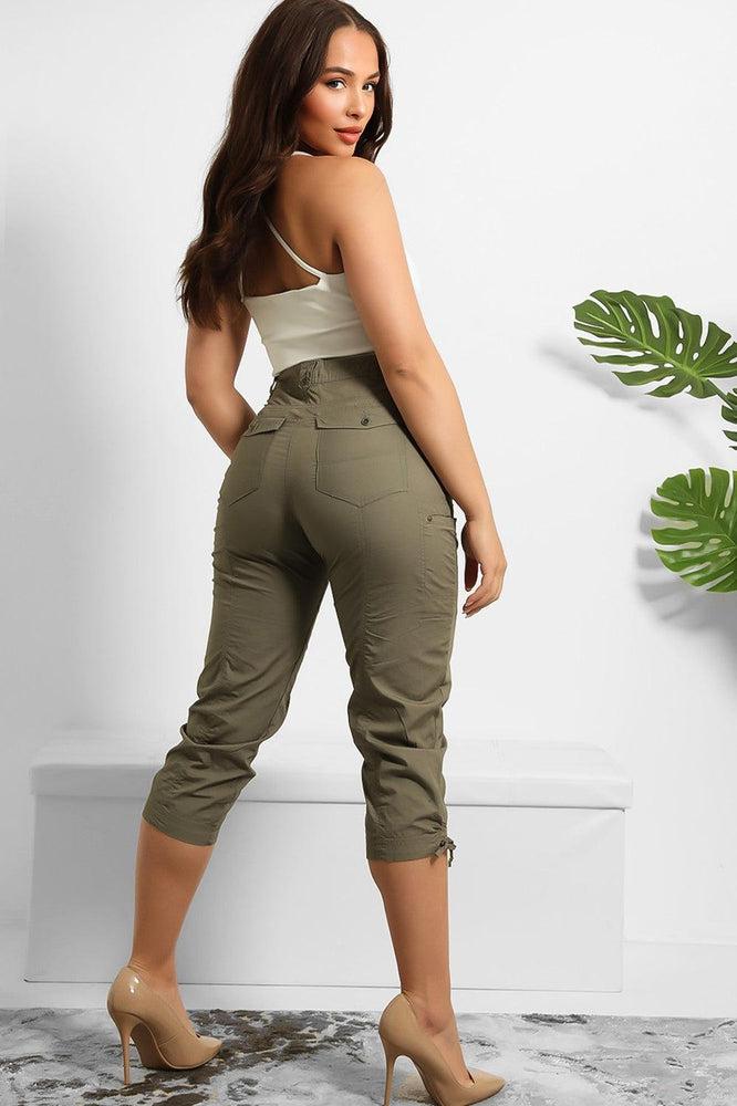 Drawstring Hem Capri Cargo Trousers-SinglePrice