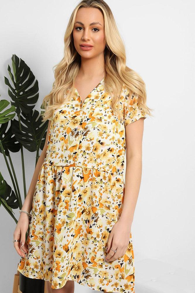 Buttoned Front Floral Print Dress-SinglePrice