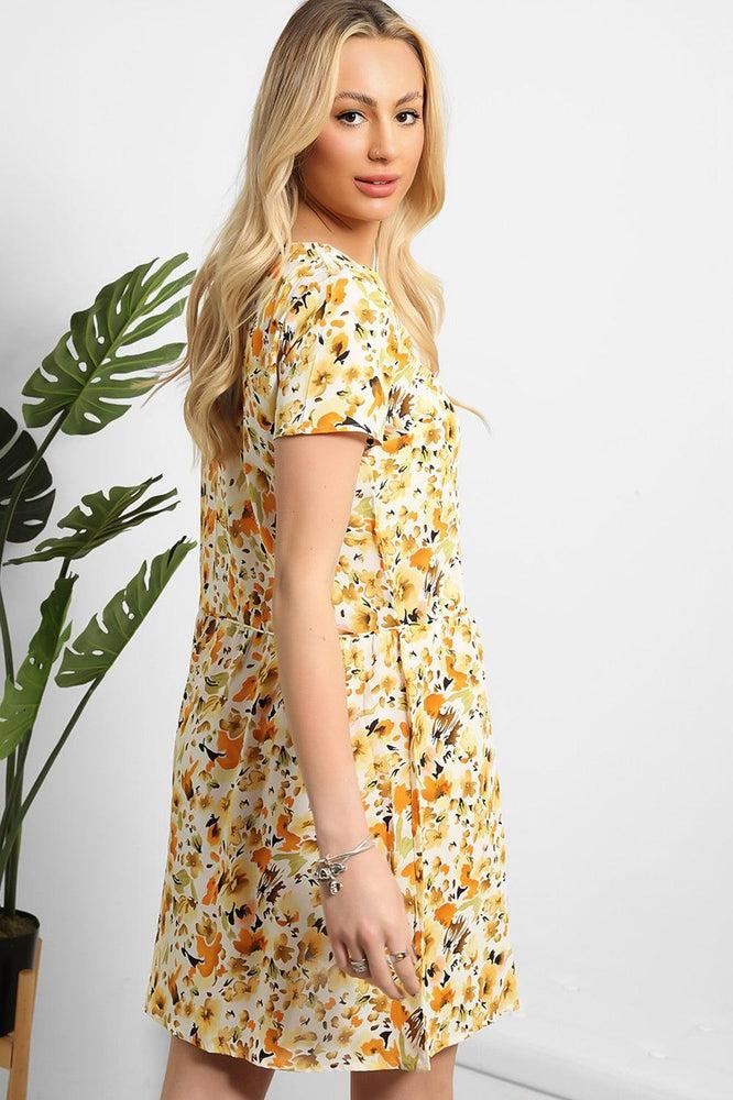 Buttoned Front Floral Print Dress-SinglePrice