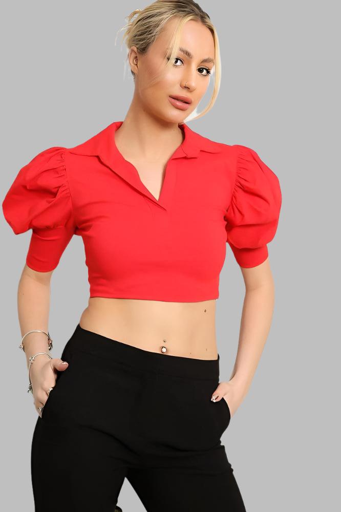 Puff Sleeves Cropped Top-SinglePrice