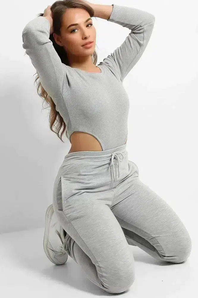 Grey High Leg Bodysuit 3 Piece Set-SinglePrice