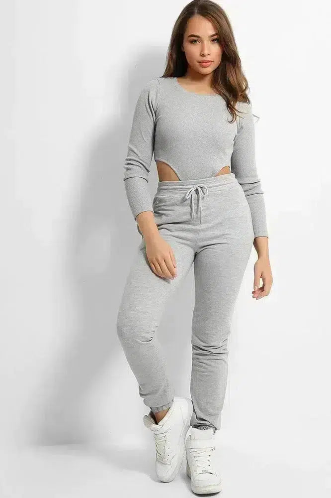 Grey High Leg Bodysuit 3 Piece Set-SinglePrice