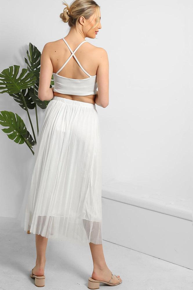Pleated Tulle Net Midi Skirt-SinglePrice
