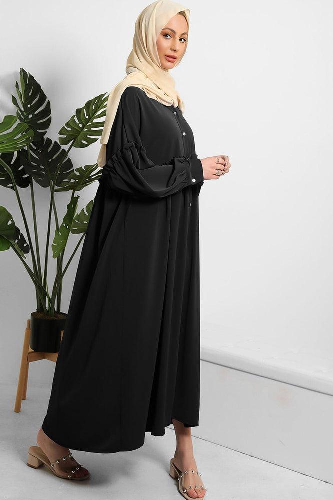 Frilled Details Modest Shirt Dress-SinglePrice