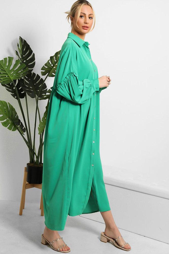 Frilled Details Modest Shirt Dress-SinglePrice