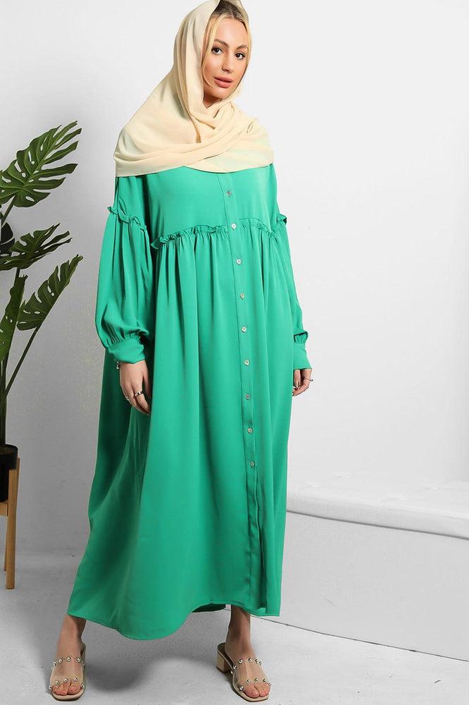 Frilled Details Modest Shirt Dress-SinglePrice