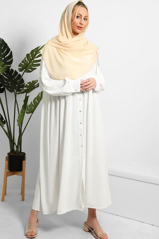 Frilled Details Modest Shirt Dress-SinglePrice