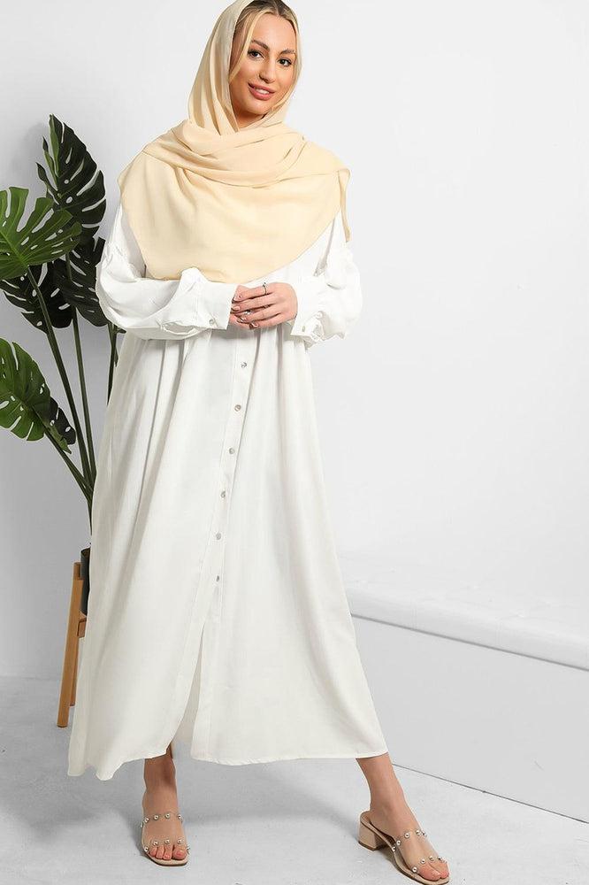 Frilled Details Modest Shirt Dress-SinglePrice