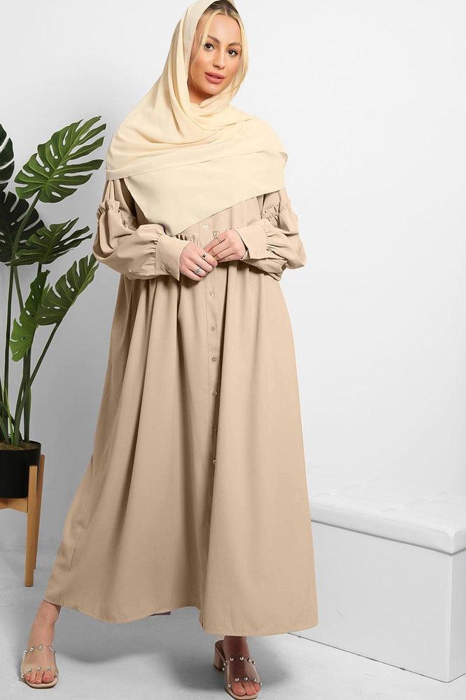 Frilled Details Modest Shirt Dress-SinglePrice