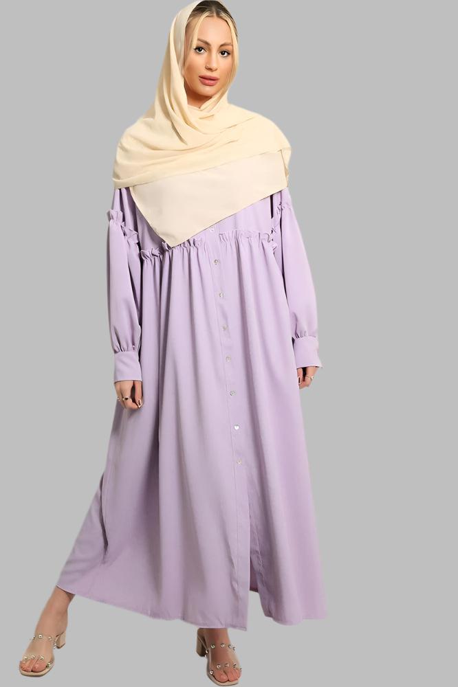 Frilled Details Modest Shirt Dress-SinglePrice