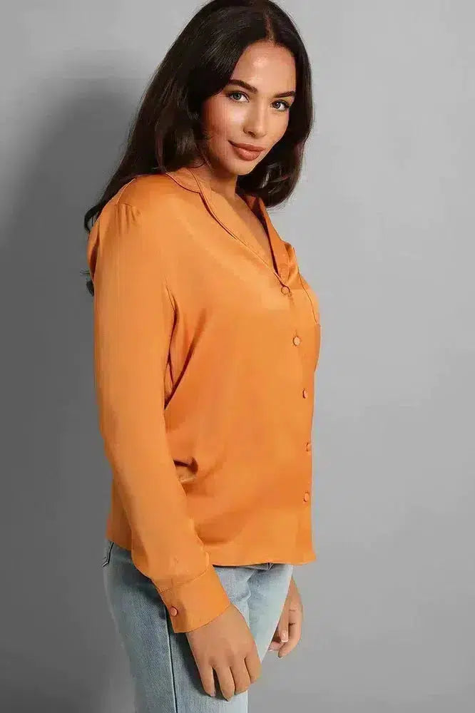 Burnt Orange Crepe Satin Pyjama Style Shirt-SinglePrice