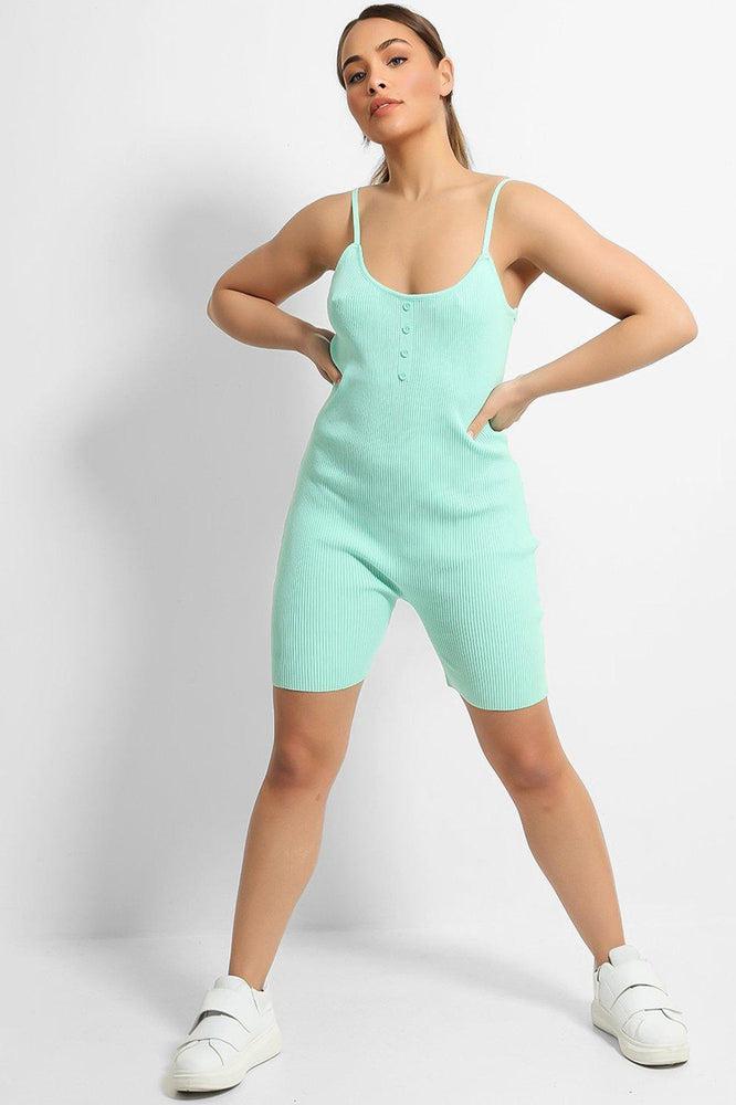 Aqua Soft Rib Knit Button Details Cami Romper-SinglePrice