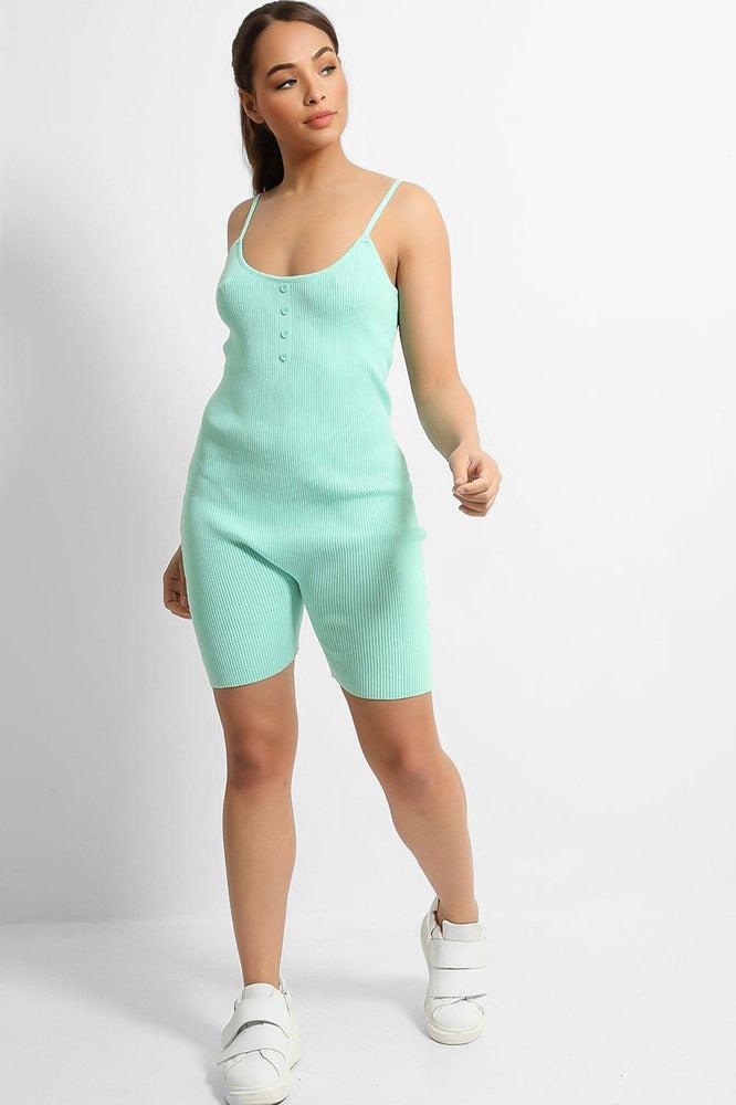 Aqua Soft Rib Knit Button Details Cami Romper-SinglePrice