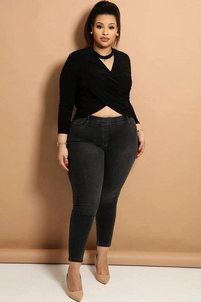 Black Twist Front Slinky Choker Top-SinglePrice