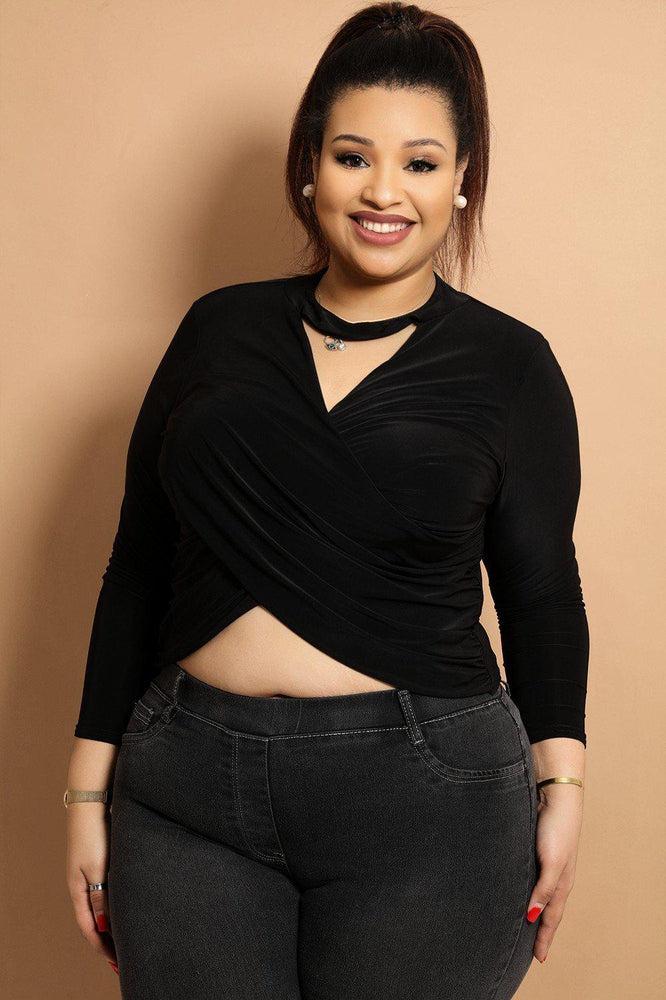 Black Twist Front Slinky Choker Top-SinglePrice