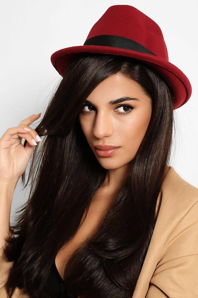 Burgundy Felt Fedora Hat-SinglePrice
