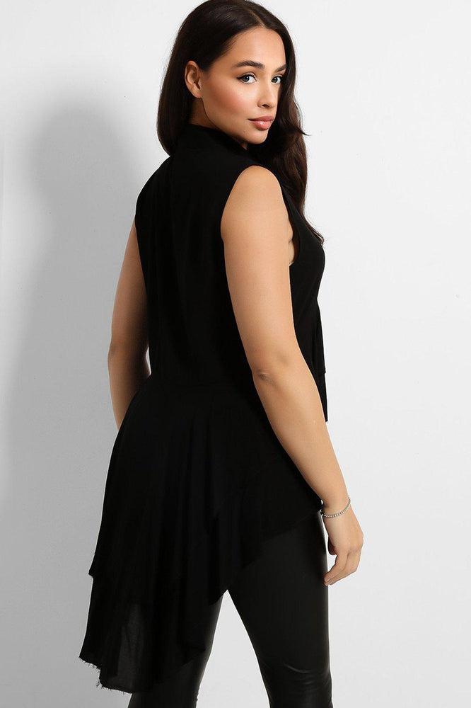 Black Layered Tail Hem Sleeveless Shirt-SinglePrice