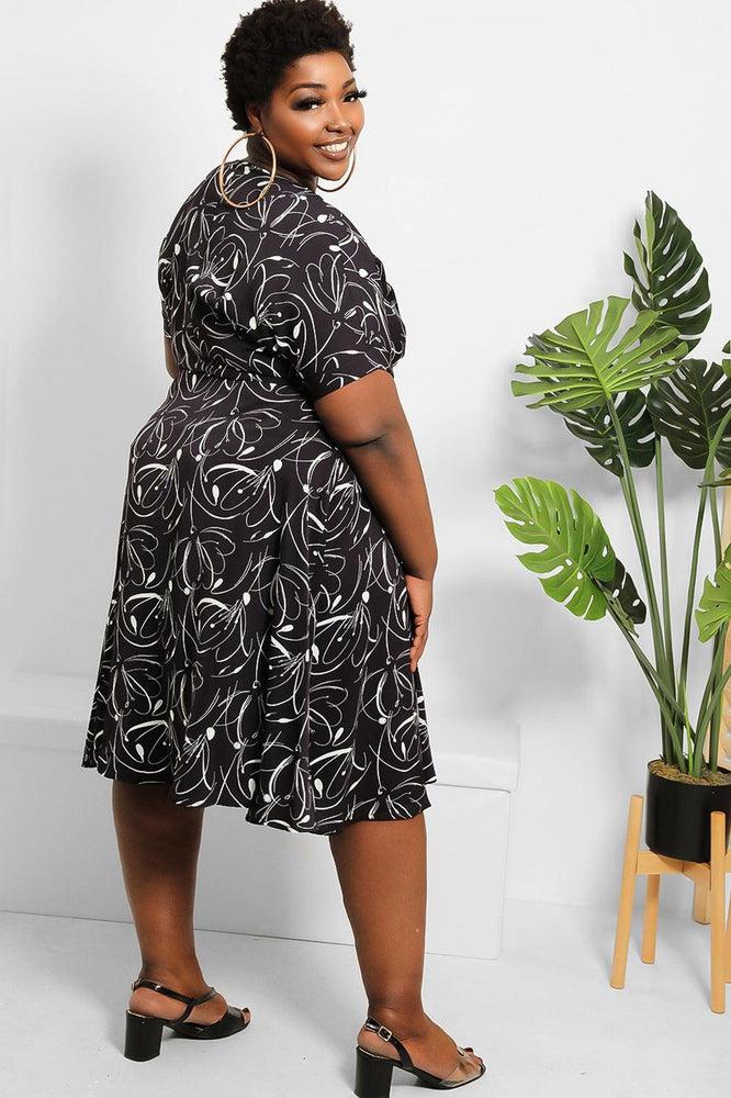 Abstract Floral Print Midi Wrap Dress-SinglePrice