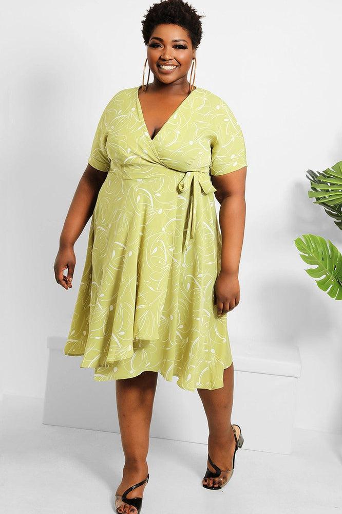Abstract Floral Print Midi Wrap Dress-SinglePrice