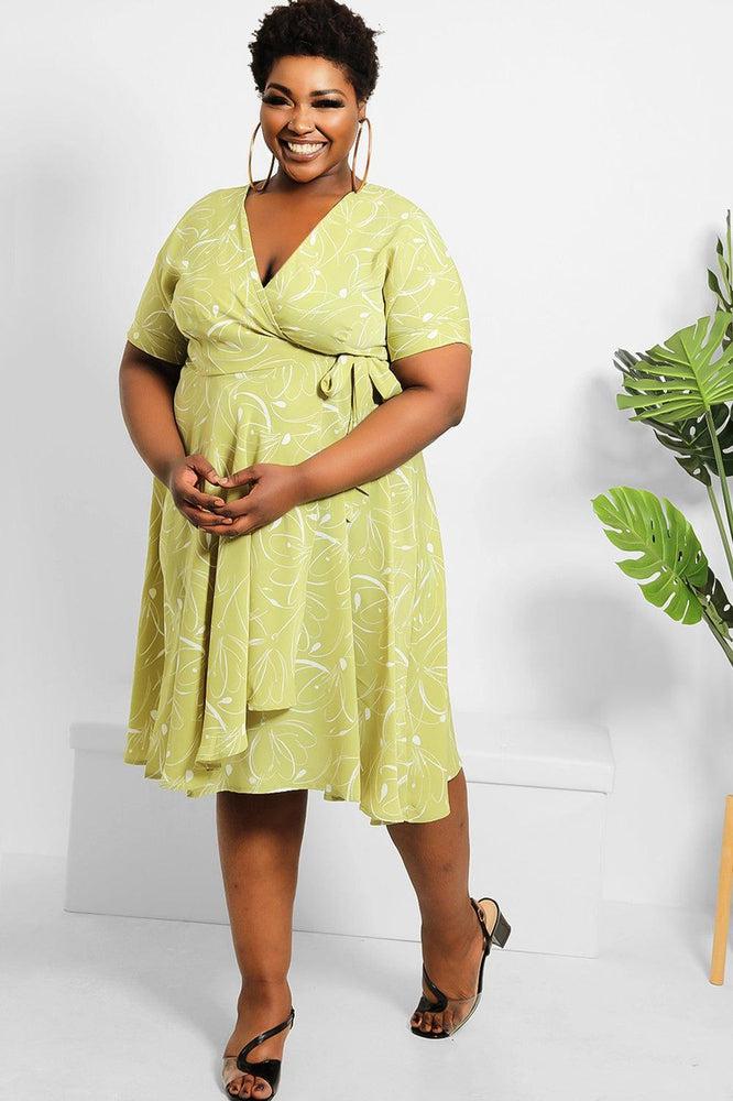 Abstract Floral Print Midi Wrap Dress-SinglePrice
