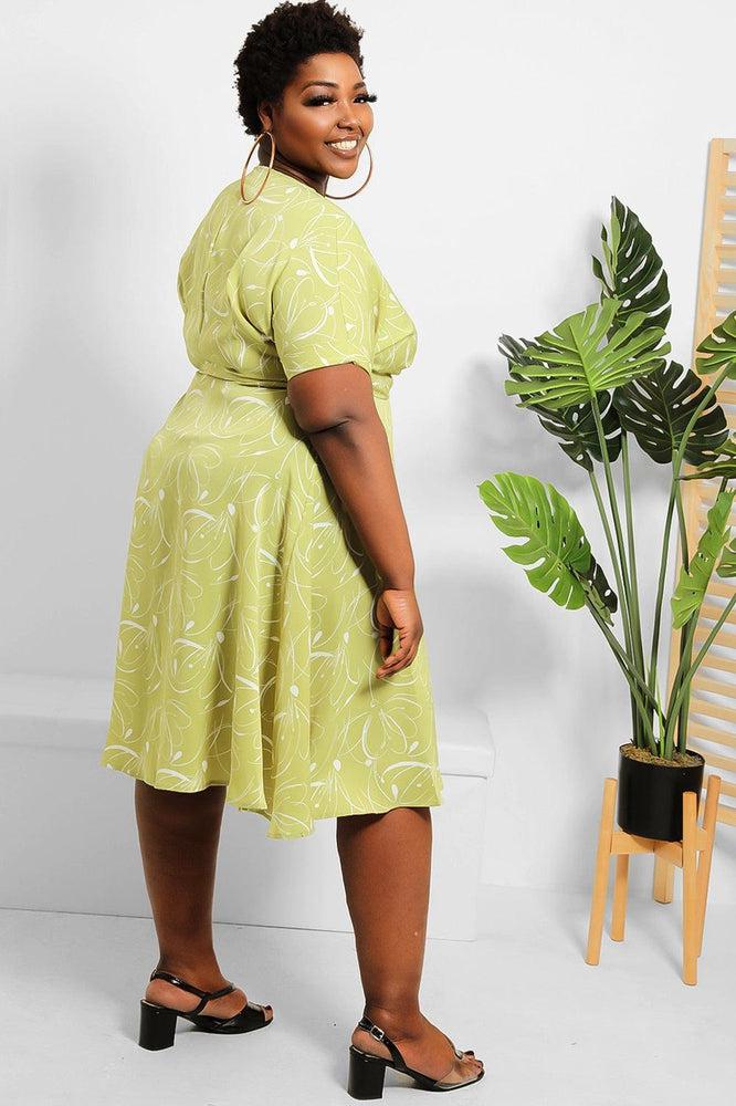 Abstract Floral Print Midi Wrap Dress-SinglePrice