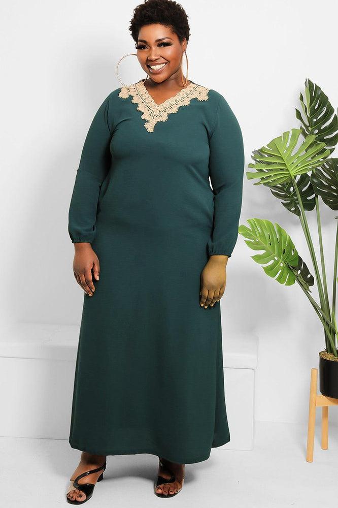 Crochet Lace Neckline Modest Dress-SinglePrice