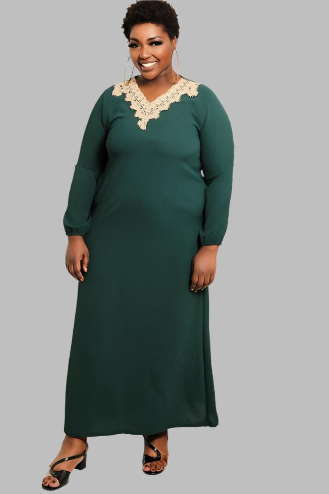 Crochet Lace Neckline Modest Dress-SinglePrice